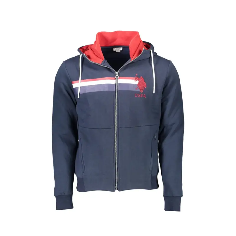 Felpa Uomo Blu con Zip Cappuccio Dettagli Contrasto