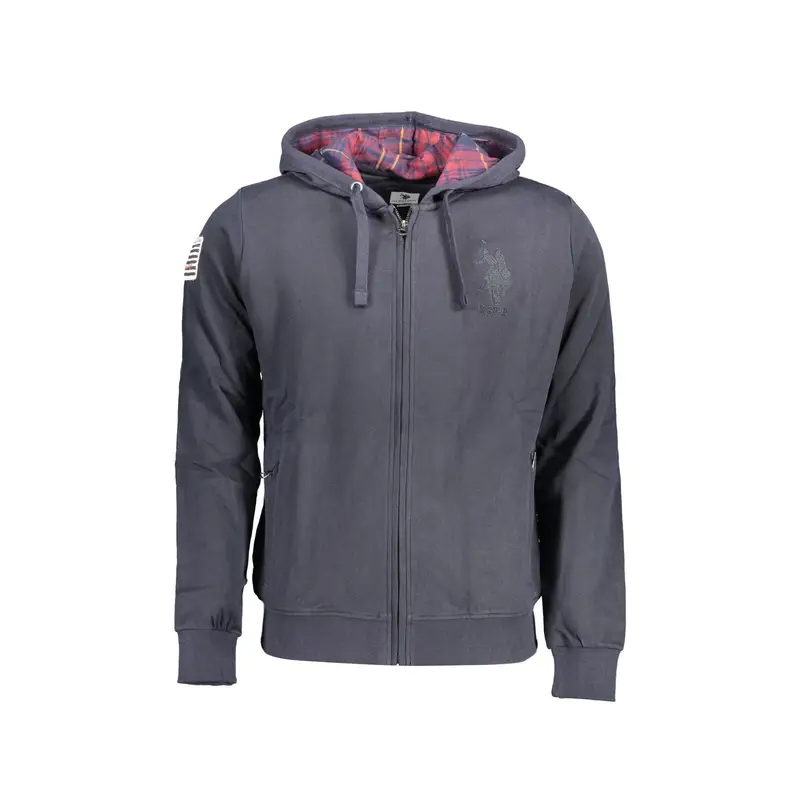 Felpa Uomo Blu con Zip Ricamo Applicazione Logo