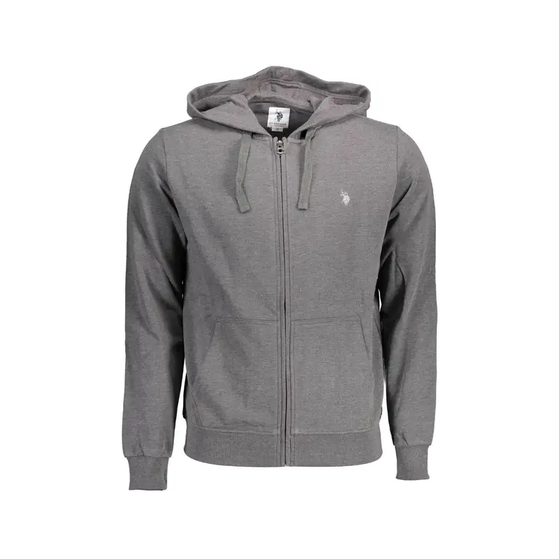 Felpa Uomo Grigia con Zip Cappuccio Ricamo Logo Grigio