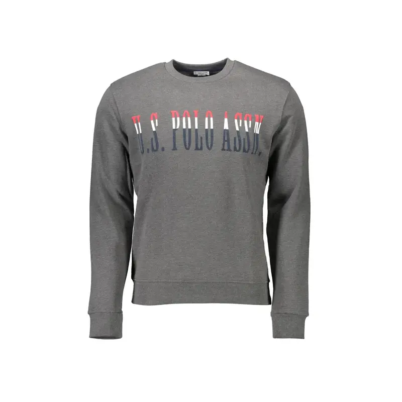 Felpa Uomo Grigia Girocollo Stampa Applicazione Logo Grigio