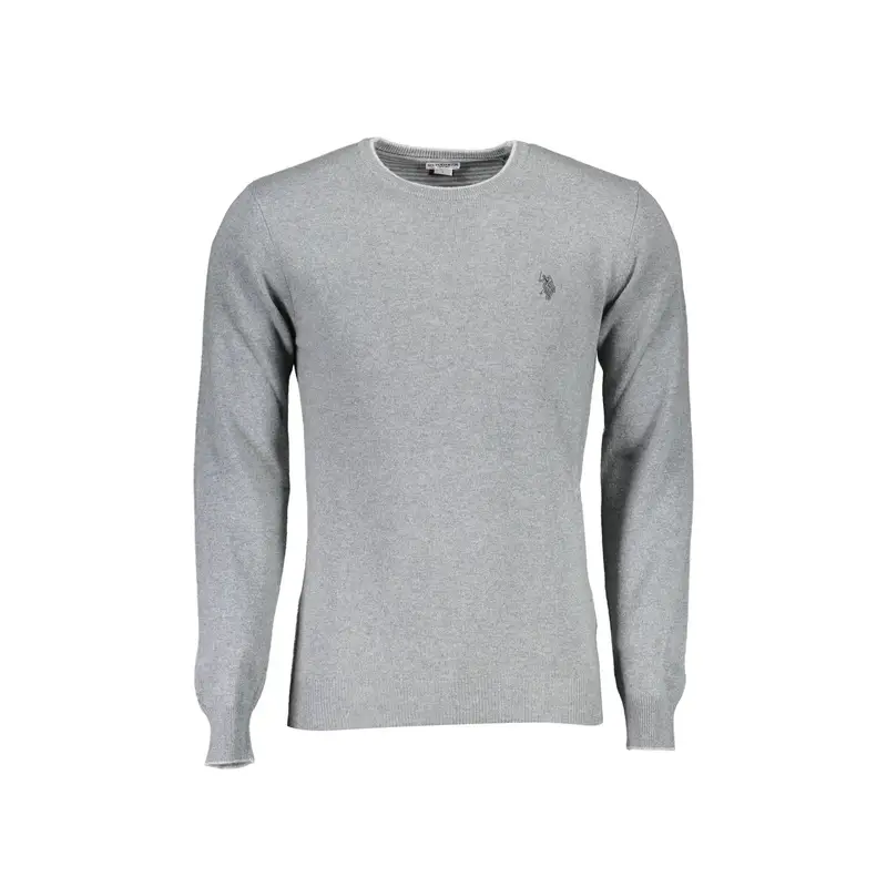 Maglione Uomo Grigio Girocollo Dettagli a Contrasto Logo
