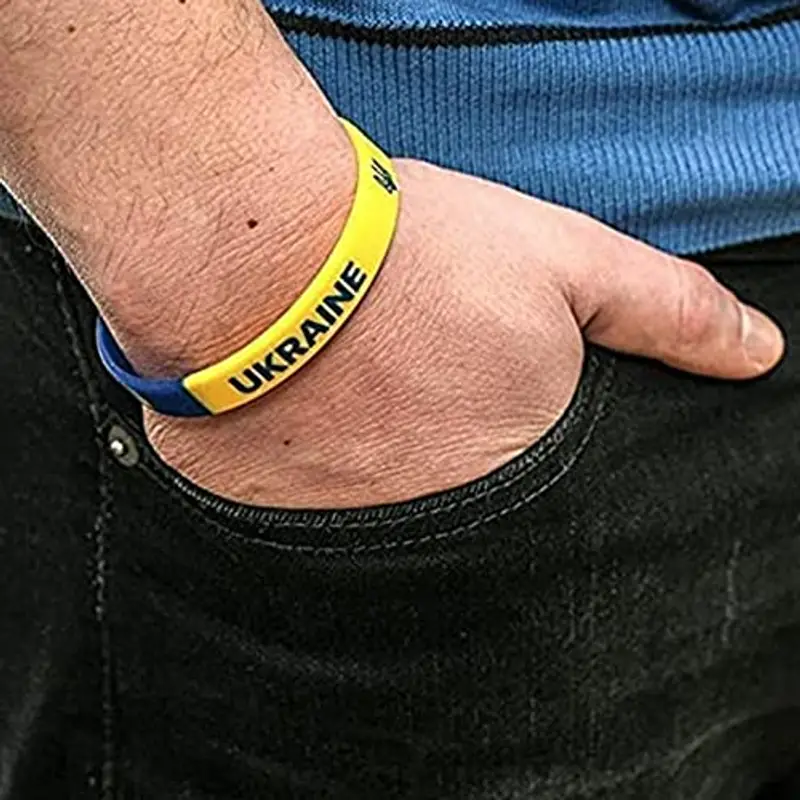 Ucraina Bandiera Bracciale Ucraina Ucraina Braccialetto di gomma Ucraina Supporto Ucraina I Stand con bandiera ucraina Braccialetti in silicone Braccialetto di gomma Regali ucraini Fan Souvenir miniatura 3