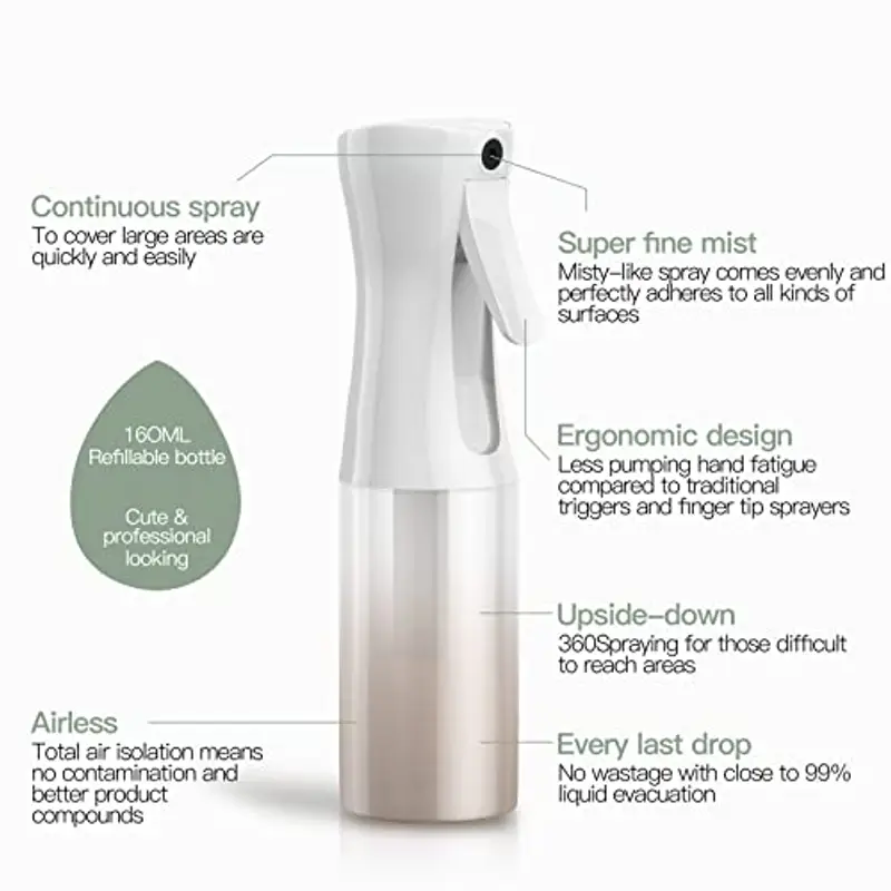 Uervoton Bottigliette Spray, Flacone Spray per Acqua Continua Vuoto, Domare i Capelli al Mattino, Acconciature, Piante, Animali Domestici, Pulizia, Alcol, Flacone Spray per Capelli -160ML Oro Rosa miniatura 2