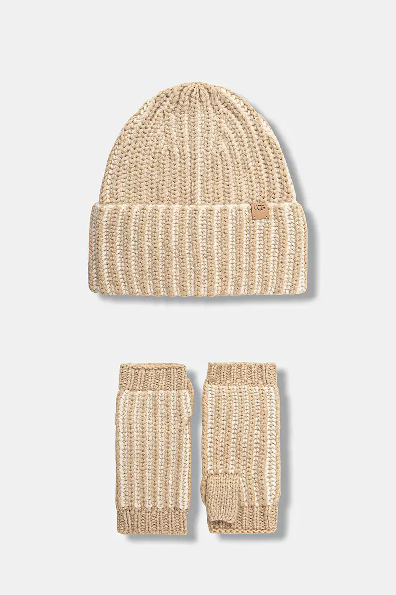berretto e guanti di lana CHUNKY colore beige 103605
