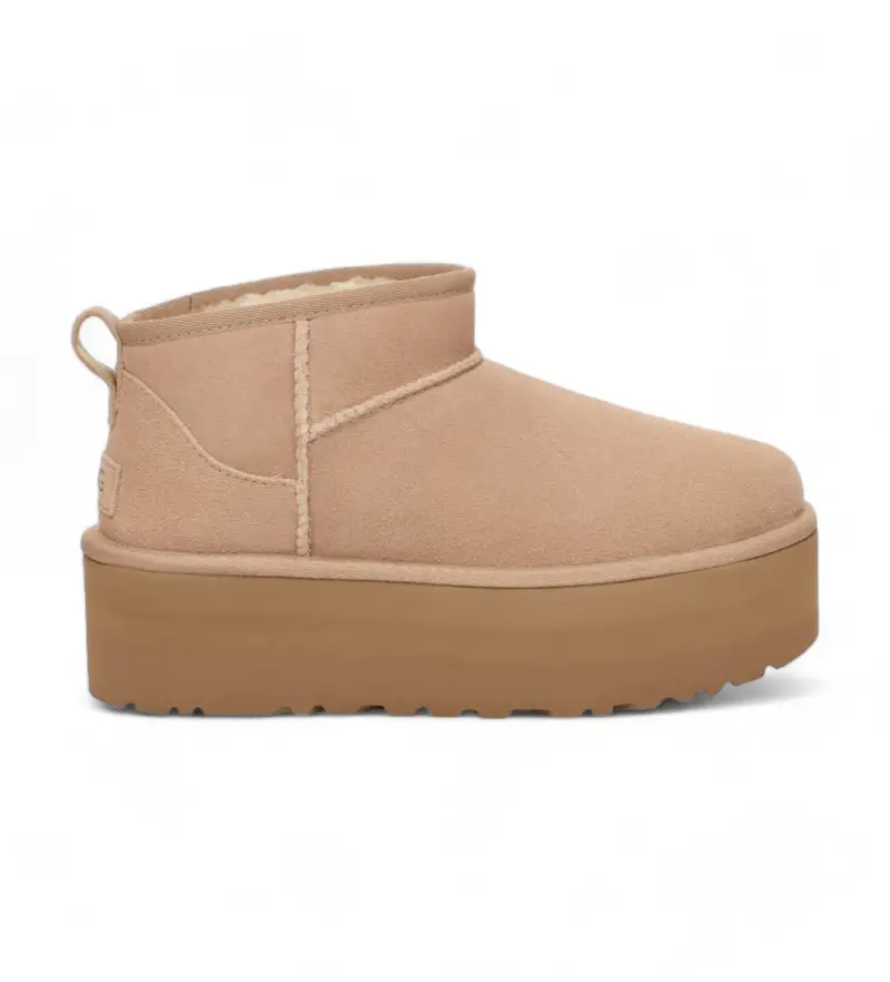 Ugg Stivaletti classici donna in pelle beige con plateau ultra mini