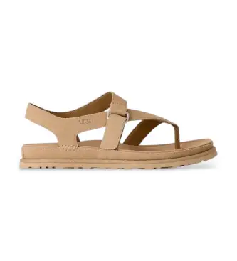 per donna 1175134 Sandali GoldenGaze con infradito in pelle beige (36), Basso, Velcro, Casual