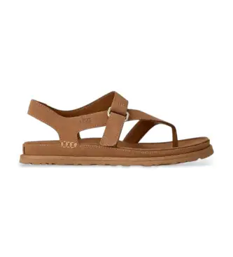 per donna 1175134 Sandali GoldenGaze in pelle marrone con infradito (36), Basso, Velcro, Casual