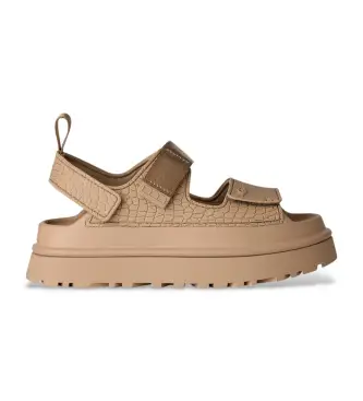 per donna 1175311 Sandali in pelle beige con motivo a rilievo GoldenGlow (36), 3 a 5cm, Velcro, Casual