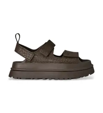 per donna 1175311 Sandali in pelle marrone con motivo a rilievo GoldenGlow (36), 3 a 5cm, Velcro, Casual