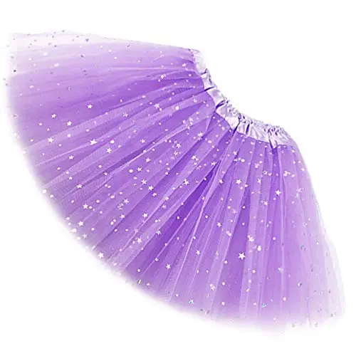 Ugitopi - Gonna tutù da Bambina, con Paillettes Luccicanti, in Tulle, a Strati, Light Purple