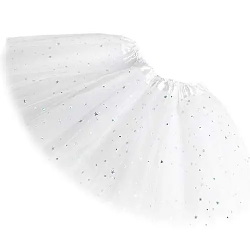 Ugitopi - Gonna tutù da Bambina, con Paillettes Luccicanti, in Tulle, a Strati, White