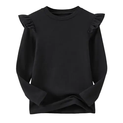 Ugitopi Maglietta a Maniche Lunghe da Ragazza, a Maniche Lunghe, con Scollo Rotondo, per Bambine, Nero, 3 Anni