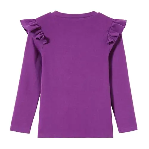 Ugitopi Maglietta a Maniche Lunghe in Cotone da Bambina con Maniche Arricciate, Comoda Maglietta Girocollo per Tutti i miniatura 2