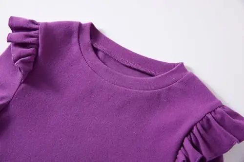 Ugitopi Maglietta a Maniche Lunghe in Cotone da Bambina con Maniche Arricciate, Comoda Maglietta Girocollo per Tutti i miniatura 3