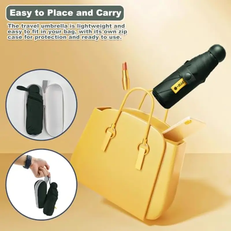 UHETLET Mini Ombrello Ombrello Pioggia Pieghevole da Viaggio 8 Costole Ombrello Piccolo Mini Ombrello Tascabile Anti UV Ombrello Portatile Antivento con Custodia per Donne e Uomini, Verde Scuro miniatura 3