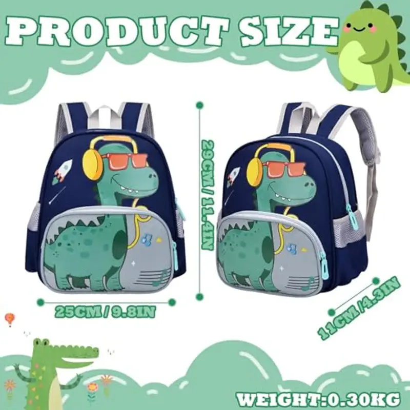 UieaMsio Zaino per bambini per asilo, piccolo dinosauro zaino per ragazzi e ragazze, adatto per bambini dai 2 ai 6 anni, con motivo a dinosauri, Blu scuro, Taglia unica miniatura 2