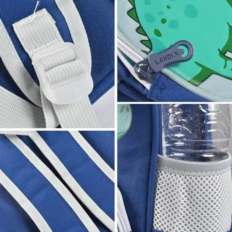 UieaMsio Zaino per bambini per asilo, piccolo dinosauro zaino per ragazzi e ragazze, adatto per bambini dai 2 ai 6 anni, con motivo a dinosauri, Blu scuro, Taglia unica miniatura 3