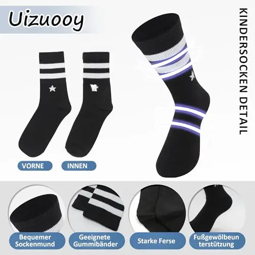 Uizuooy Calzini Sportivi Traspiranti a Compressione per Bambini - 12 Paia Cotone Colorati per Calcio e Tennis miniatura 2
