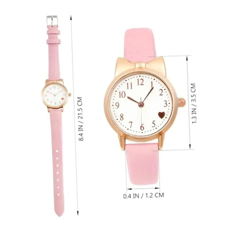 UKCOCO Orologio da Polso per Ragazze: Quadrante a Forma di Gatto Carino con Cinturino in Morbida Pelle per Studentesse 11-15 Ragazze Rosa miniatura 2
