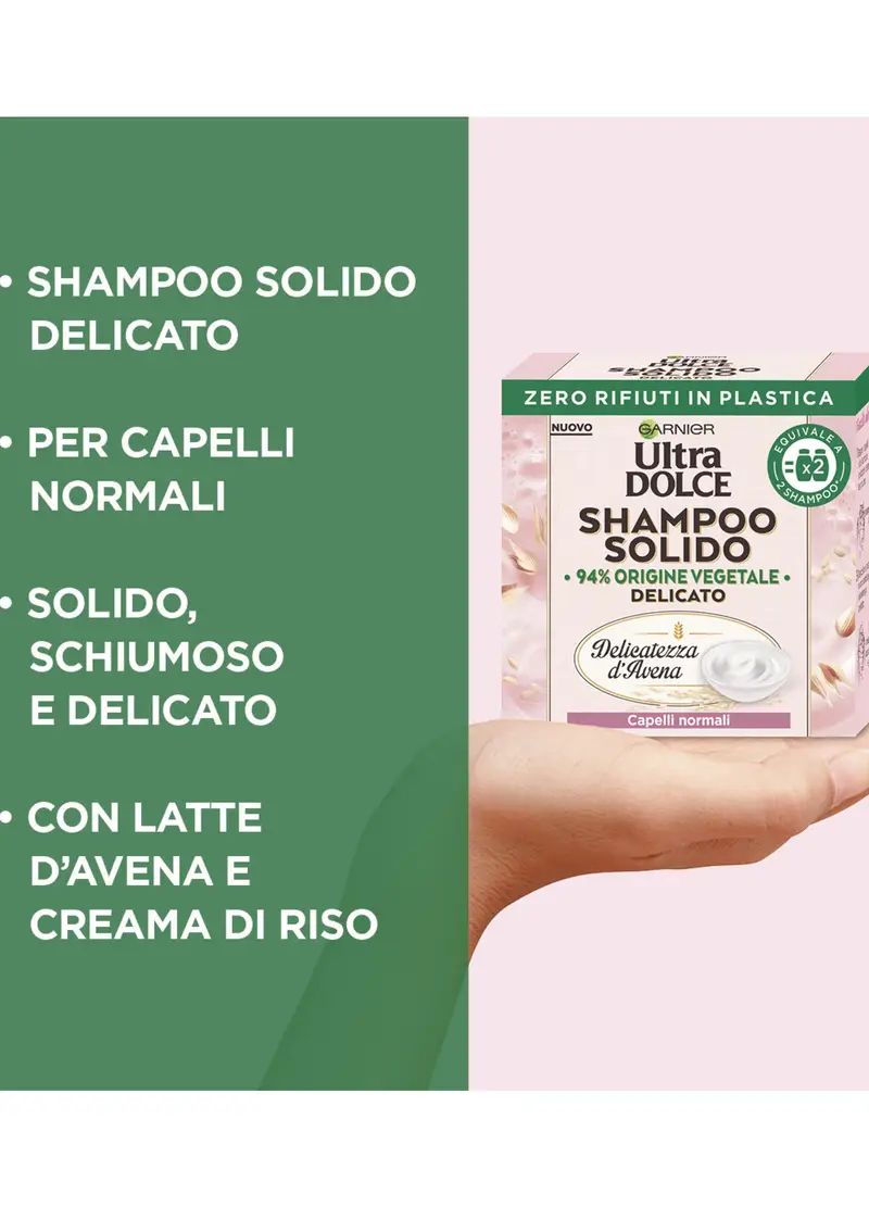 ULTRA DOLCE, Garnier Ultra Dolce Shampoo Solido Delicatezza D’avena, Per Cute Sensibile E Capelli Delicati, Con Packaging 100% Ecologico Plastic-free, 60 Gr., Donna, Bianco, Taglia: FASUL miniatura 2