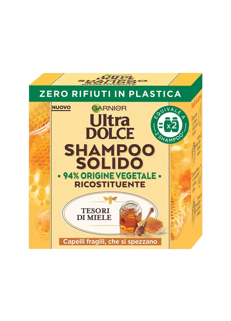 ULTRA DOLCE, Garnier Ultra Dolce Shampoo Solido Tesori Di Miele, Per Capelli Fragili Che Si Spezzano, Con Packaging 100% Ecologico Plastic-free, 60 Gr., Donna, Giallo chiaro, Taglia: FASUL