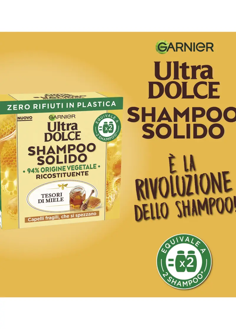 ULTRA DOLCE, Garnier Ultra Dolce Shampoo Solido Tesori Di Miele, Per Capelli Fragili Che Si Spezzano, Con Packaging 100% Ecologico Plastic-free, 60 Gr., Donna, Giallo chiaro, Taglia: FASUL miniatura 2