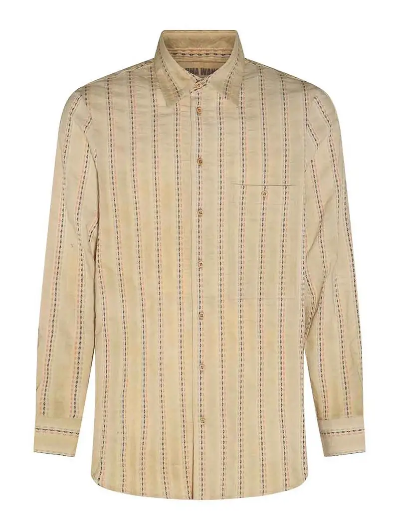 Camicia a righe in cotone marrone chiaro