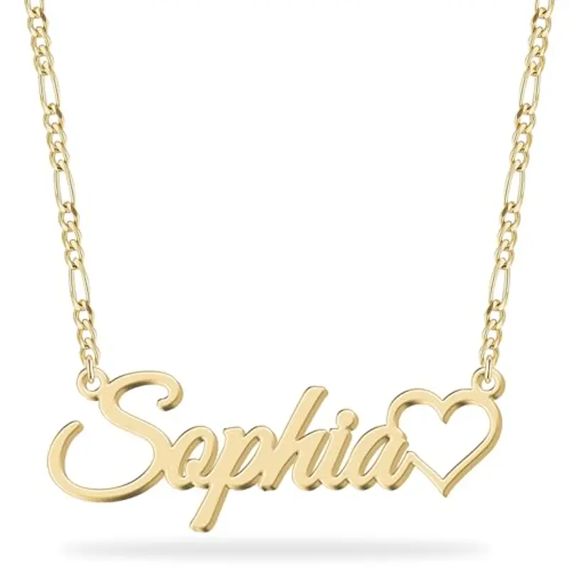 UMAGICBOX Collier Personnalisé avec Nom et Cœur - Bijou Plaqué Or, Cadeau Élégant pour Anniversaires, Saint-Valentin,