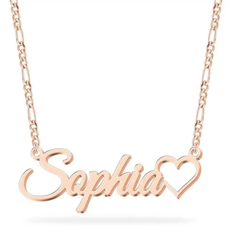 UMAGICBOX Collier Personnalisé avec Nom et Cœur - Bijou Plaqué Or Rose, Cadeau Élégant pour Anniversaires,