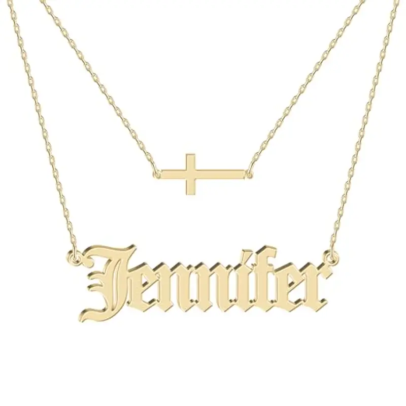 UMAGICBOX Collier Ras-du-Cou Superposé avec Croix et Nom Personnalisé - Bijou Plaqué Or 18K pour Femmes, Cadeau Élégant