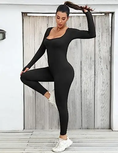 UMIPUBO Tuta Intera Donna Yoga Jumpsuit Sportiva Manica Lunga Tuta Intera Scollo U Completo Tinta Unica One Piece miniatura 2