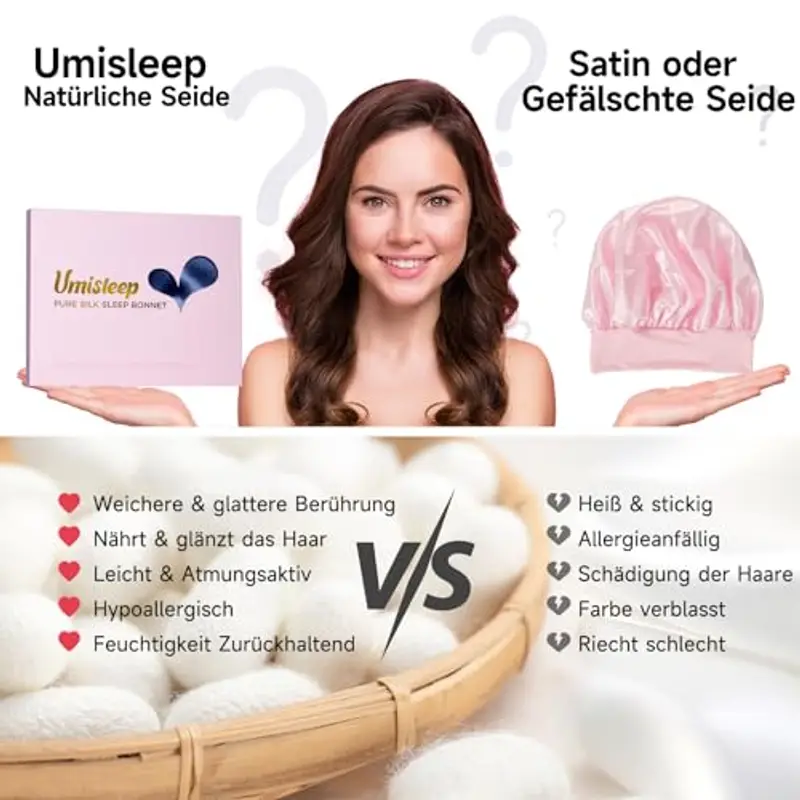 Umisleep 100% 22 Momme Cuffia Seta di Gelso per Dormire, Cuffia da Notte in Seta a Doppio Strato per Capelli Ricci, Traspirante, con Cinturino Largo Regolabile per Il Fissaggio alla Testa, Blu Scuro miniatura 3