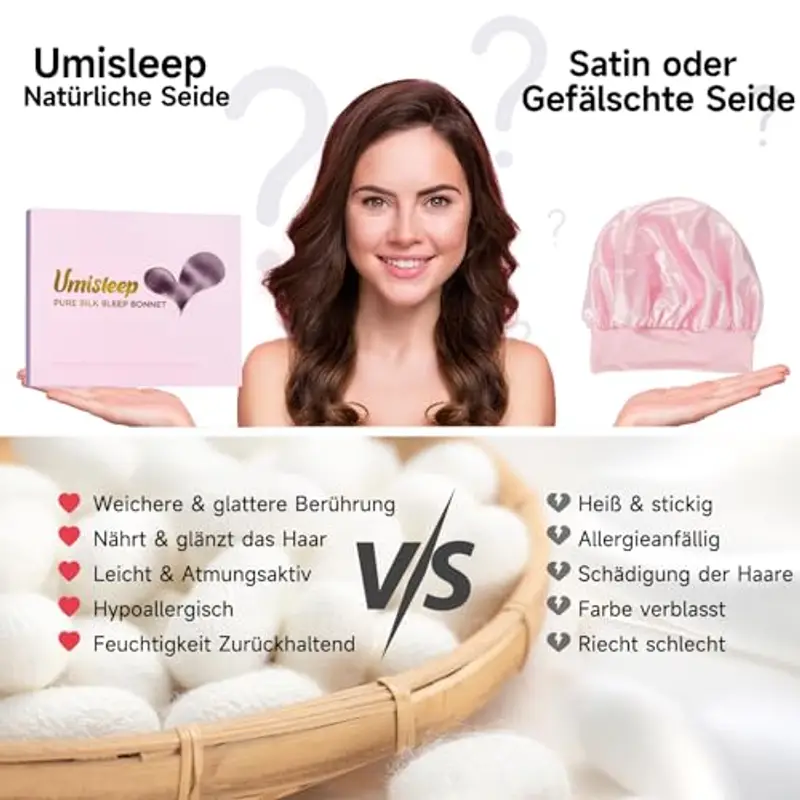 Umisleep 22 Momme - Berretto da Notte in 100% Seta di gelso, Morbido Berretto da Notte per Capelli Ricci, Traspirante, Fascia Larga Regolabile per Fissaggio alla Testa, Viola, Lilla miniatura 3