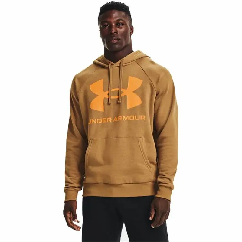Felpa con Cappuccio Uomo Under Armour Rival Big Logo Ocra | Under Armour Marrone argilla