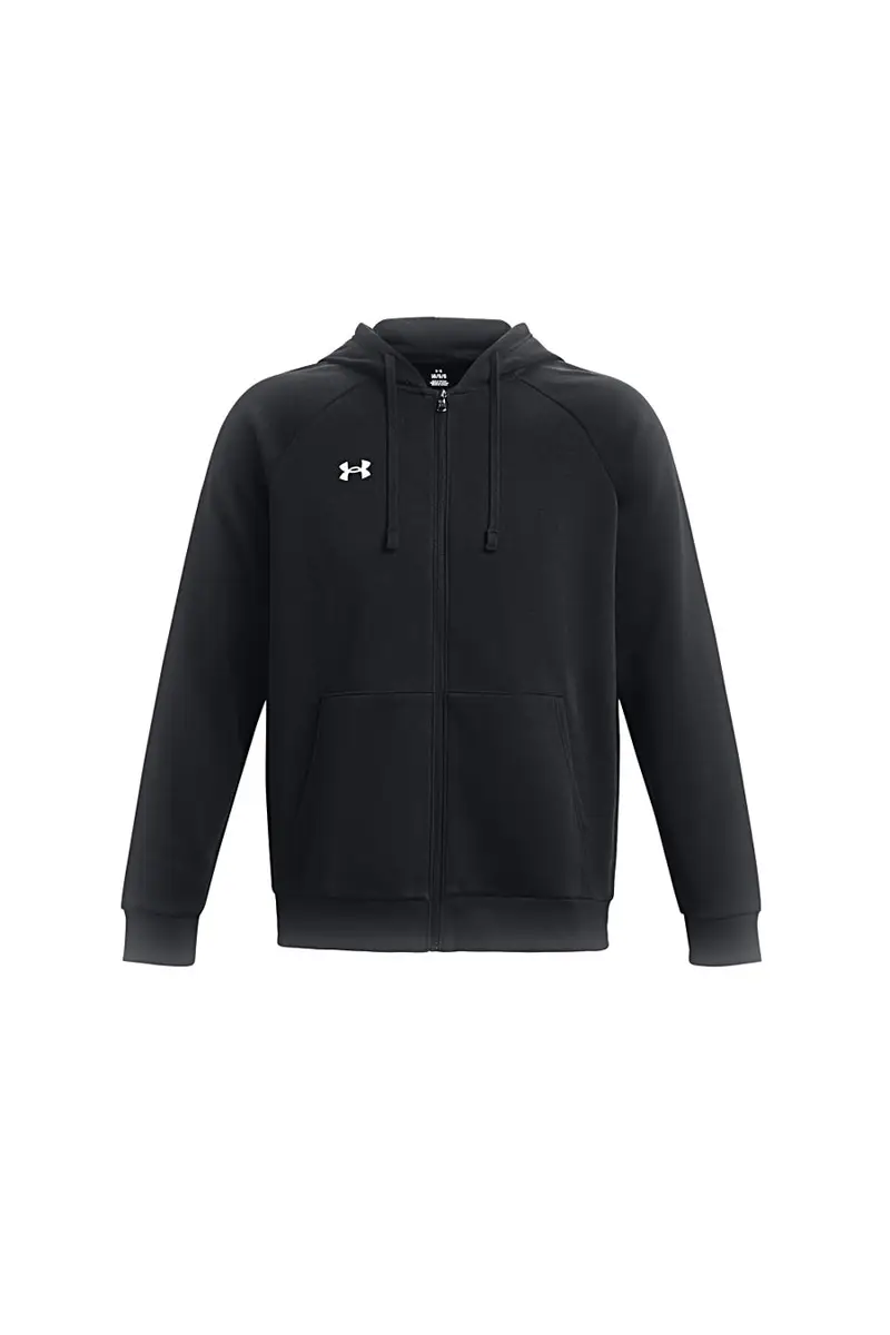 Felpa nera in pile con zip e cappuccio Under Armour RIVAL FLEECE FZ HOODIE [NERO]