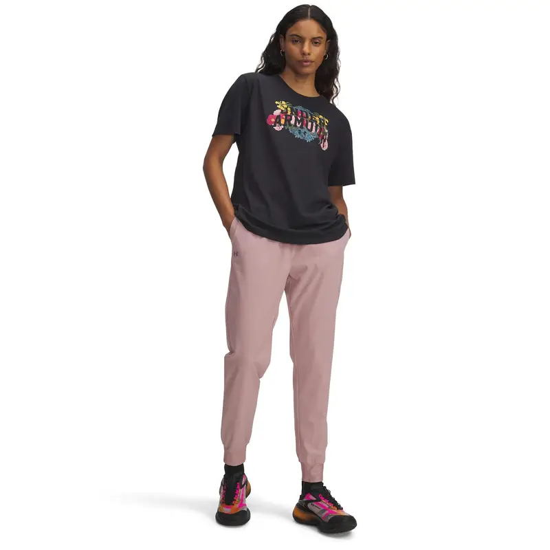 Pantaloni da jogging a vita alta donna Under Armour Rival Woven Rose