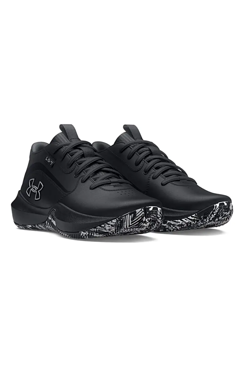 Scarpe da basket nere con suola grafica Under Armour GS Lockdown 7 [NERO] miniatura 2