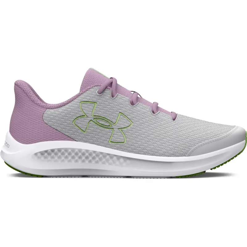 Scarpe da corsa per ragazze Under Armour Grade School Charged Pursuit 3 Big Logo Gris