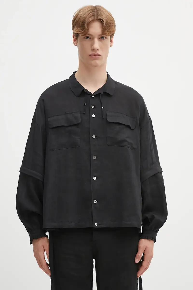 camicia di lino Shirt blouse uomo colore nero UC1E4408-1