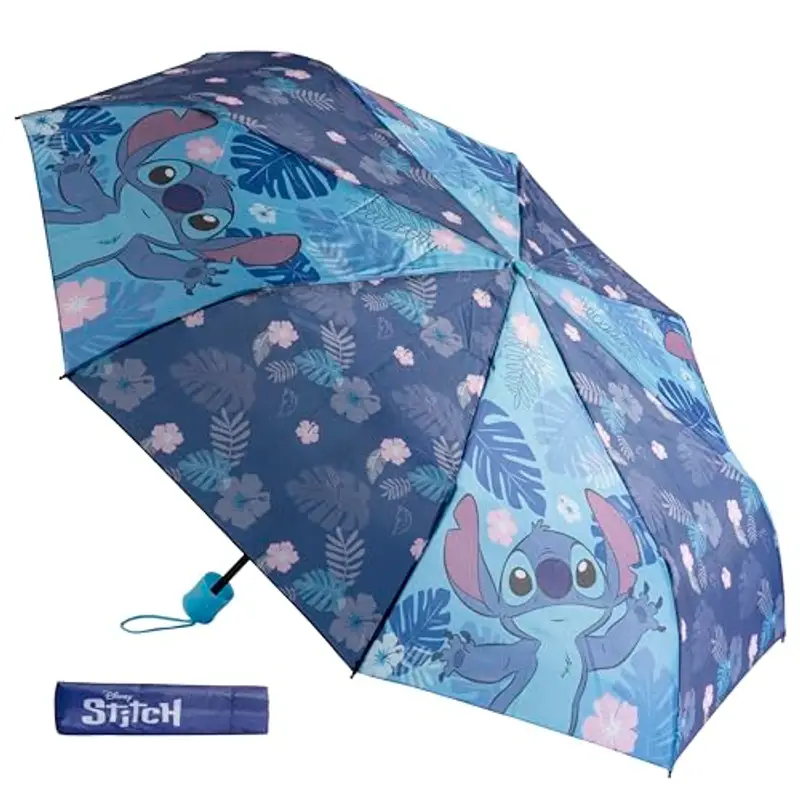 Undercover - ombrello pieghevole Disney Stitch - ombrello tascabile con custodia protettiva - diametro 94 cm - leggero e ideale per le mani dei bambini