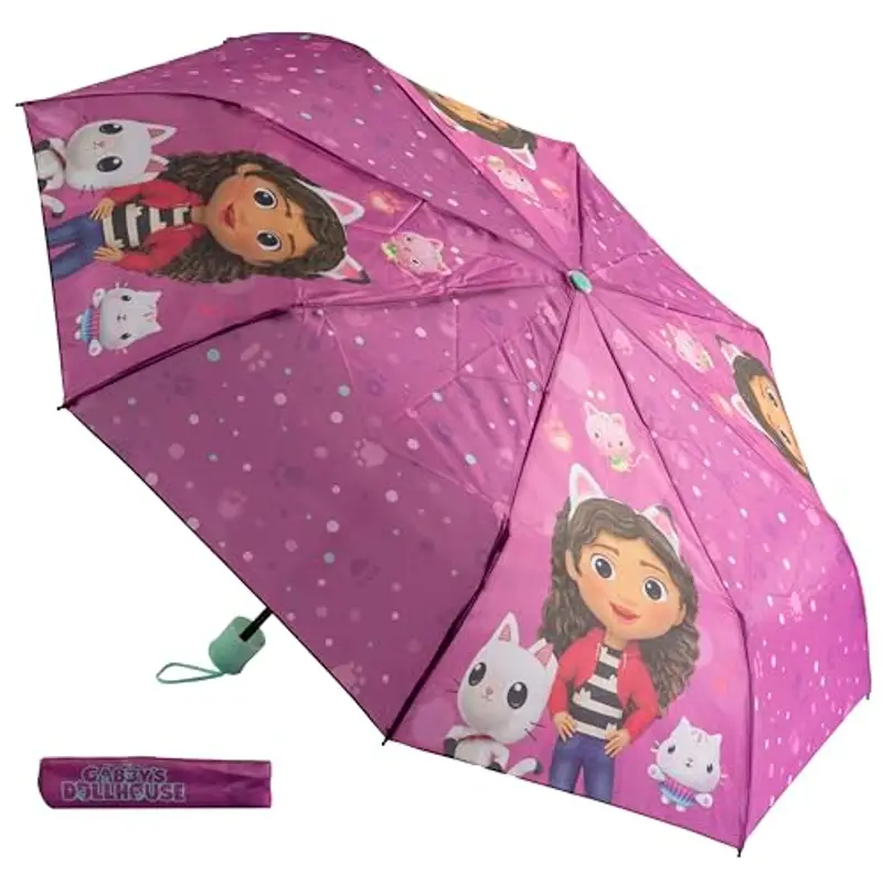 Undercover - ombrello pieghevole Gabby's Dollhouse - ombrello tascabile con custodia protettiva - diametro 94 cm - leggero e ideale per le mani dei bambini