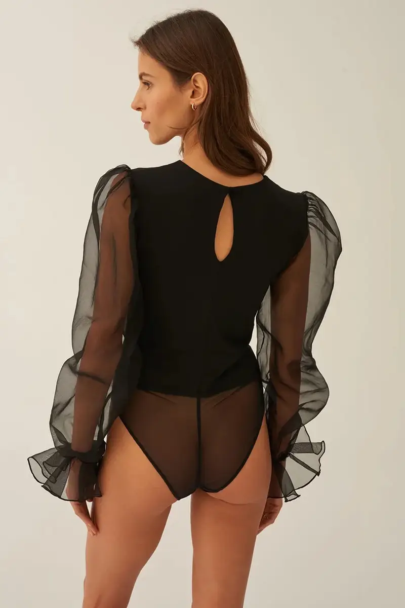 body con seta Thong colore nero 818 miniatura 4