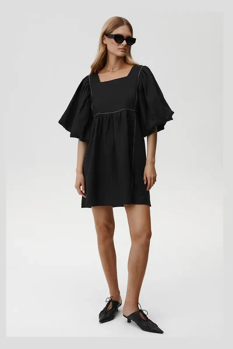 vestito di lino Gaia Dress Nero miniatura 4