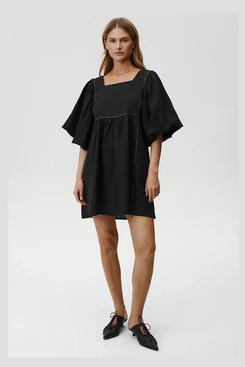 vestito di lino Gaia Dress Nero miniatura 5