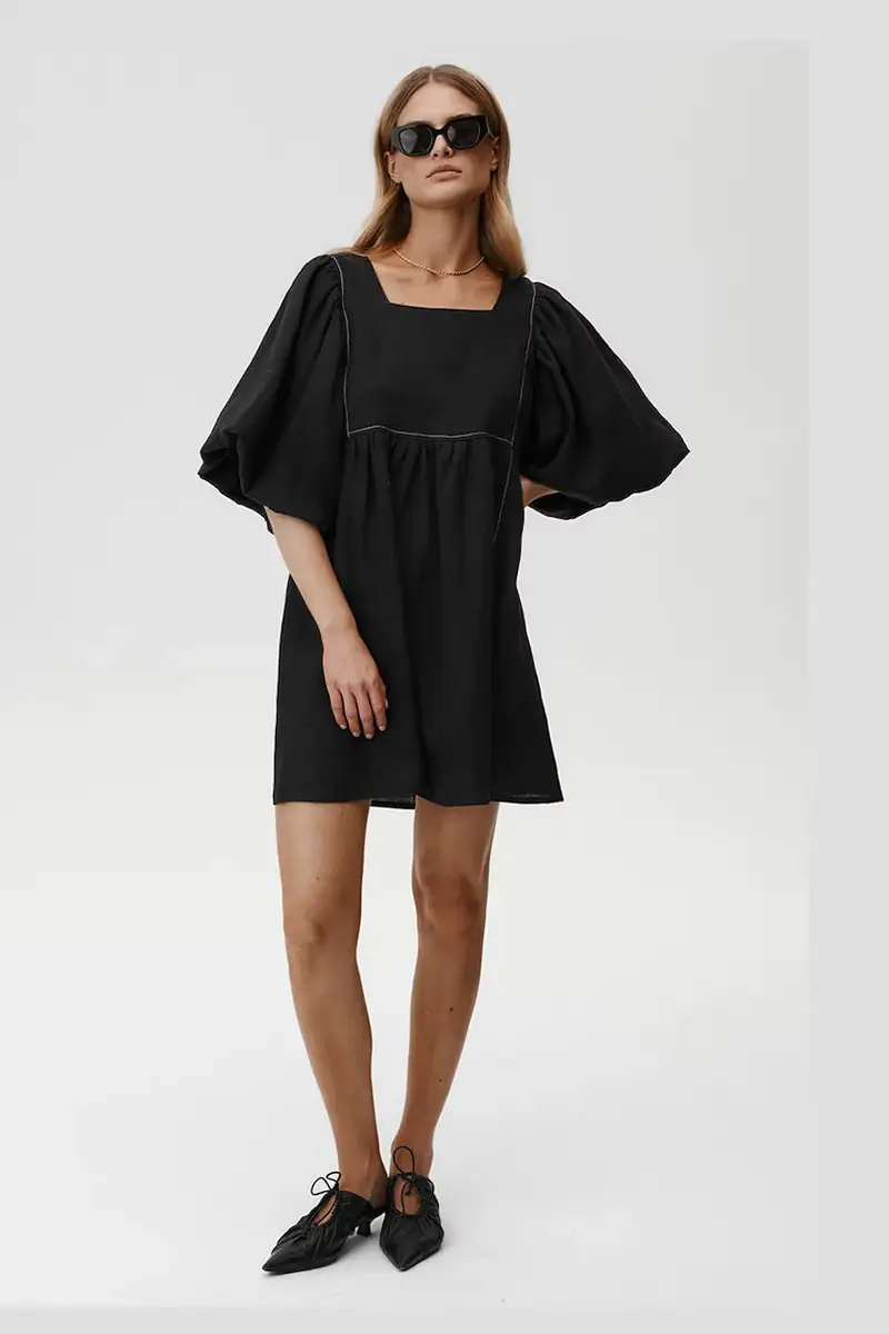 vestito di lino Gaia Dress Nero