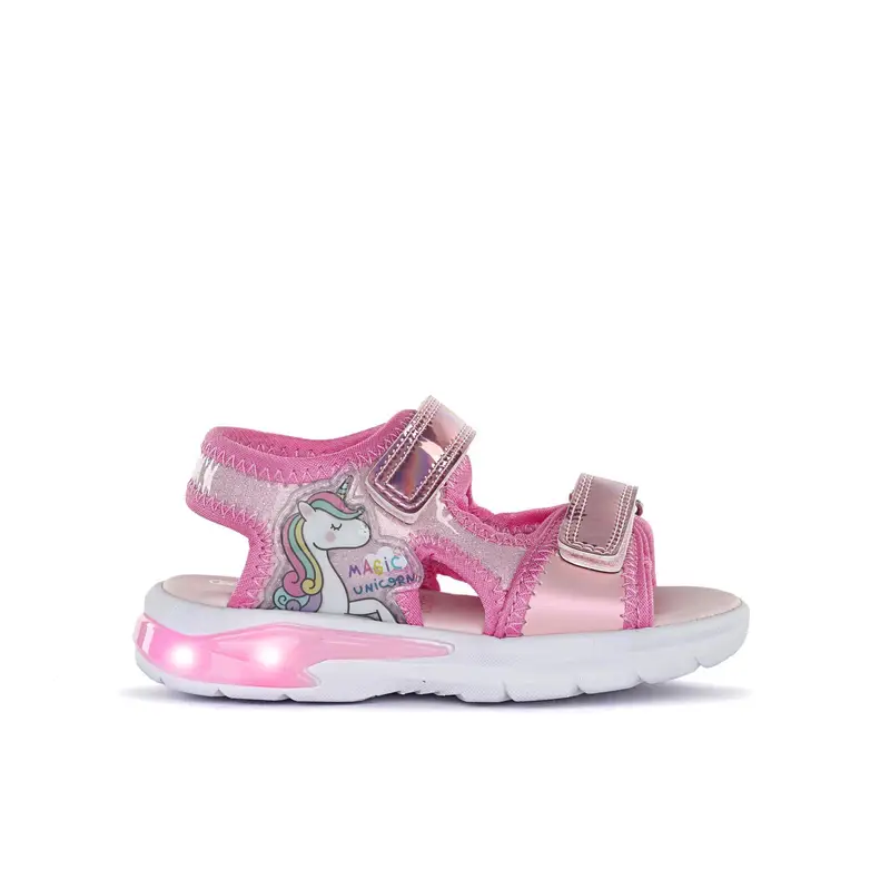 Sandali rosa da bambina stampa cartoon Unicorno con strappi e luci
