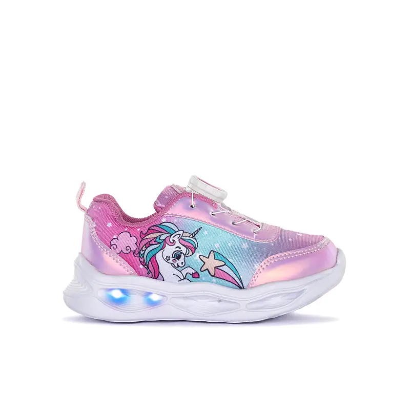 Sneakers rosa da bambina con stampa cartoon Unicorno e luci