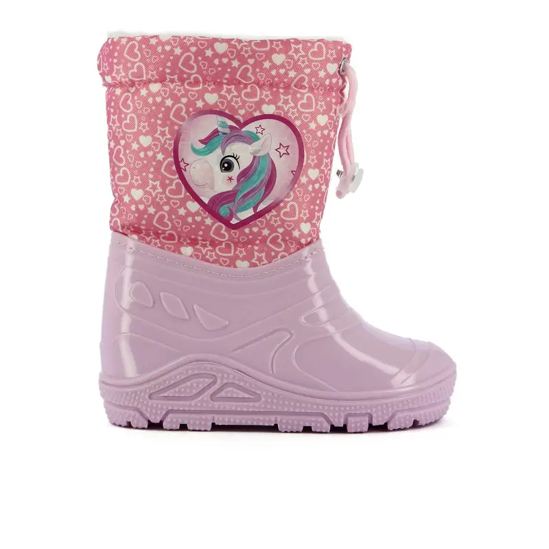 Stivaletti rosa bambina da pioggia con stampa cartoon unicorno