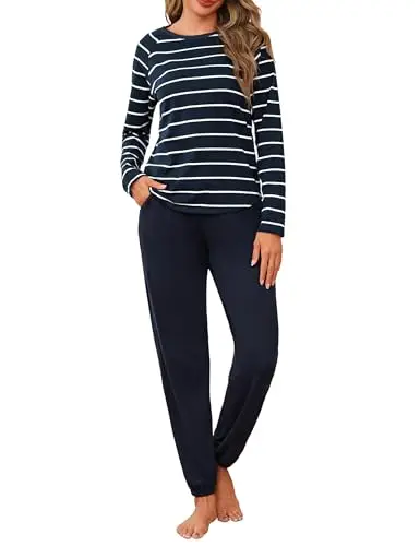 Uniexcosm Pigiama da Donna Girocollo in Cotone Taglie Forti Pigiama in Due Pezzi a Maniche Lunghe Stampato Pigiama