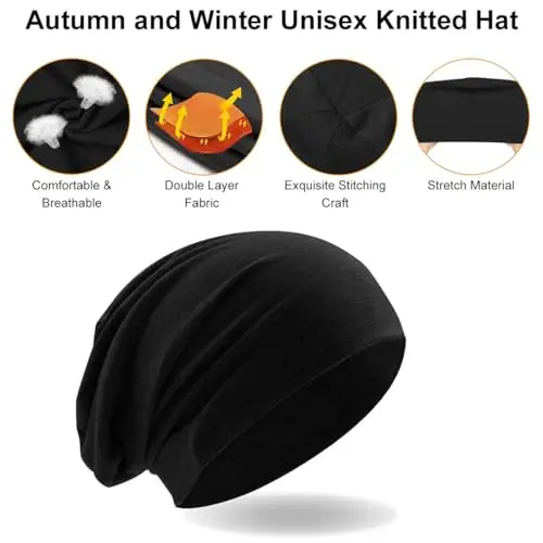 Unisex Berretto Sci, Berretto Jersey da Uomo, Berretto in Jersey Leggero, 2 Pezzi Slouch Beanie in Cotone, Berretto miniatura 3